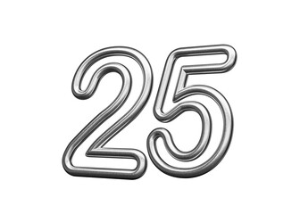 Number Twenty five 25 Made Of Silver Metallic White Background 3D Illustration
