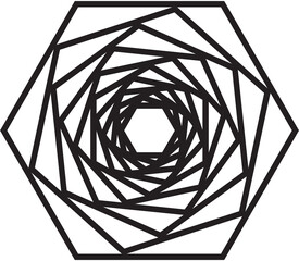 Abstract Geometric Pattern of Interlocking Hexagons in Monochrome on Transparent Background