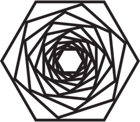 Abstract Geometric Pattern of Interlocking Hexagons in Monochrome on Transparent Background