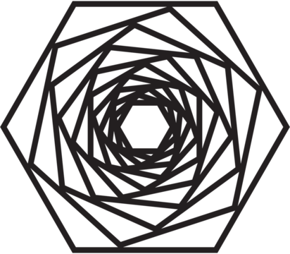 Abstract Geometric Pattern of Interlocking Hexagons in Monochrome on Transparent Background