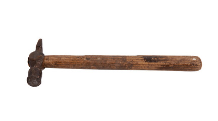 Rustic, vintage hammer with a wooden handle, isolated a