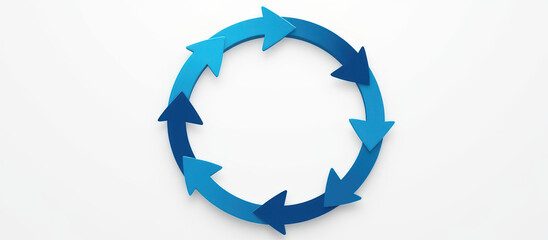 Blue circular arrow cycle loop rotation continuous process flow forms seamless loop, calm and minimal