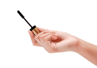 Female hand holding a mascara wand, beauty product