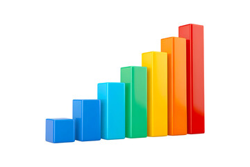 Colorful bar graph showing growth isolated on transparent background for business