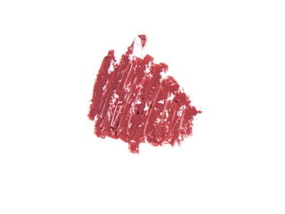 Rich terracotta lipstick swatch, beauty product texture dark background.