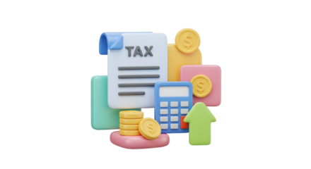 Tax Document with Calculator Coins Arrow and Colorful Blocks for Financial Planning