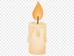 Watercolor burning candle spooky Halloween decoration isolated Vector.