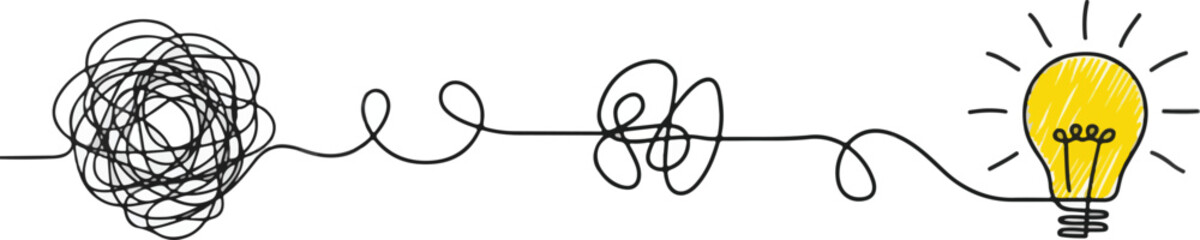 Chaotic Lines Transform into Lightbulb — Simplifying Complex Process Concept