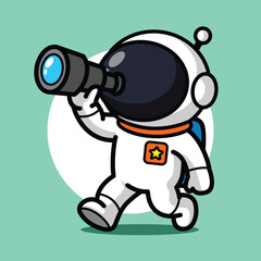 Cute Astronaut Using Telescope Illustration for Space Cartoon Character, Exploration, and Science Concept