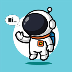 Cute Astronaut Saying Hi Illustration for Space Cartoon Character, Greeting, and Friendly Mascot Concept