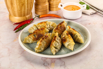 Japanese fried Gyoza stuffed dumplings