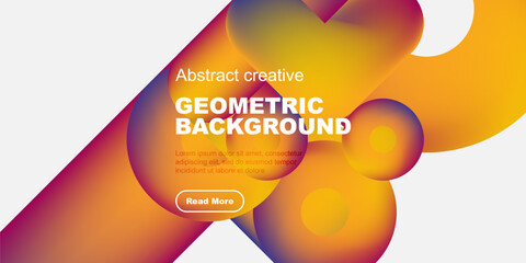 Vibrant abstract design features flowing shapes, bold text, button. Modern geometric background ideal for presentations, websites.