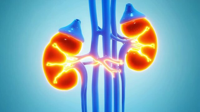 Stylized 3D Model of Human Kidneys with Glowing Yellow Energy anatomy medical
