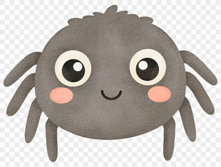 Watercolor cute spider cartoon spooky Halloween insect illustration Vector.