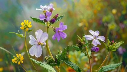 Close-up of colorful wildflowers blossoming in a vibrant summer meadow