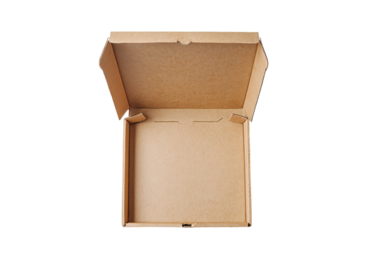 Empty pizza box, open top