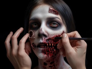 Zombie girl makeup application