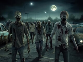 Zombie horde at night