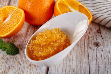 Sweet orange jam in the bowl