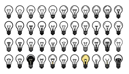 Collection of Various Light Bulbs in a Row, Highlighting Innovation and Ideas