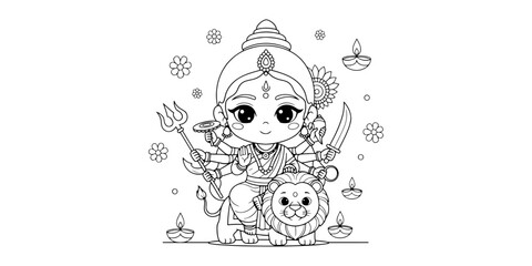 Cute Chibi Durga Puja Celebration