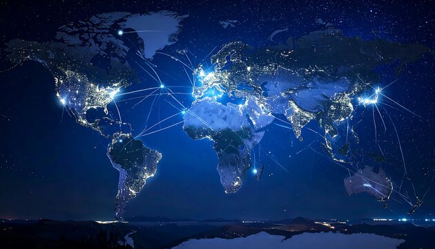 Global Network Connectivity - A World Map with Interconnected Nodes.