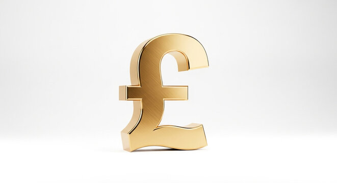 Golden pound sterling symbol isolated on white background, a representation of british currency and finance, wealth and economic power