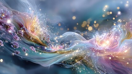 Colorful abstract wave with shimmering lights. Abstract Spiritual Background Glowing Particles Abstract Spiritual Background Pastel Minimal Abstract Spiritual Background Clean Harmony