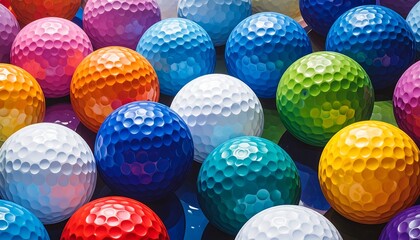 Colorful Golf Balls: A Vibrant Close-Up of Various Hued Golfing Spheres