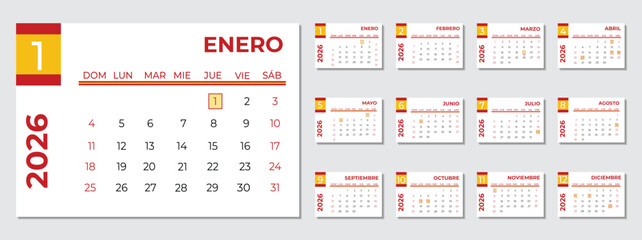 Spain 2026 Calendar Set with National Holidays Complete 12-Month Calendar Set