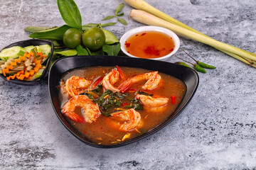 Asian sour spicy soup with prawn