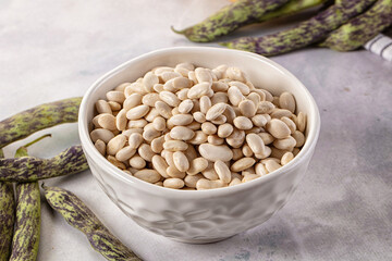 Raw dry white beans heap