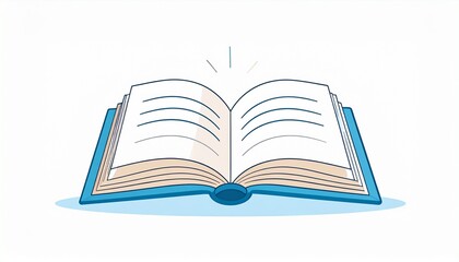 Flat vector illustration of an open book isolated on a white background. A symbol and concept for education, reading, and knowledge