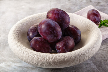 Ripe sweet fresh juicy plums
