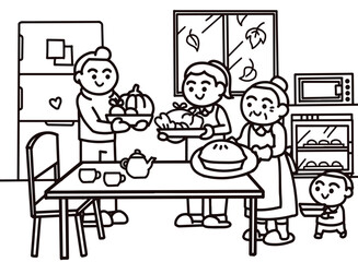 Family preparing food during thanksgiving