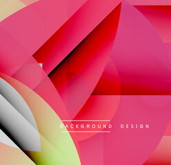 Abstract geometric shapes overlap. Red, pink, gray gradients create dynamic composition. Modern design element for backgrounds.