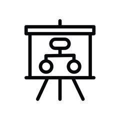 Presentation board with growth chart line icon, business strategy and analysis symbol, simple outline style on white background