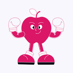 Cheerful Red Apple Cartoon Character Wearing Boxing Gloves and Boots