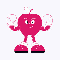 Cheerful Red Apple Cartoon Character Wearing Boxing Gloves and Boots
