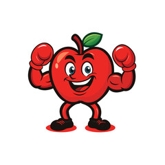 Strong Red Apple Mascot Cartoon with Boxing Pose and Smile