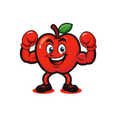 Strong Red Apple Mascot Cartoon with Boxing Pose and Smile