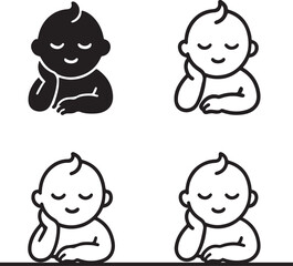 Baby settle down icon set, calming baby icons, infant relaxation symbols, child comfort vector design, settle down icon collection, modern baby settle down icons, isolated baby settle down icon set