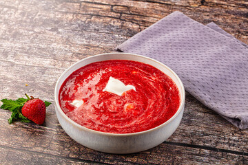 Cold sweet strawberry gazpacho soup
