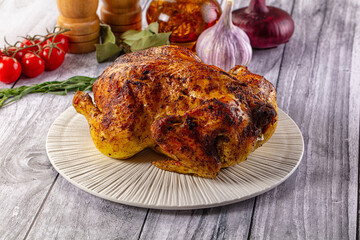Hot tasty grilled whole chicken