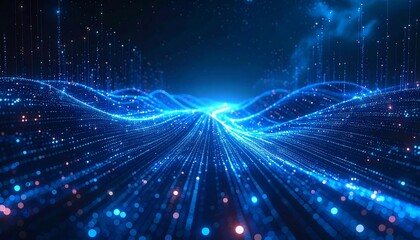 Fototapeta premium Abstract Data Stream - Digital Network Connection with Blue Light Waves.