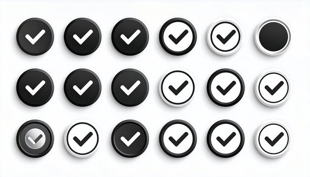 Set of checkmark icons in circles