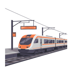 Fototapeta premium Modern train arriving at platform in urban setting 