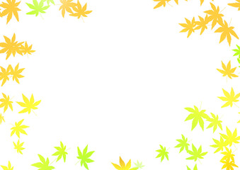 紅葉のフレーム イエロー系 背景透過 秋 グラデーション 飾り枠 葉っぱ イラスト