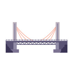 Obraz premium Modern bridge with red cables over gray foundation supports 