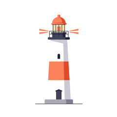 Lighthouse standing tall with light beams in flat design style  